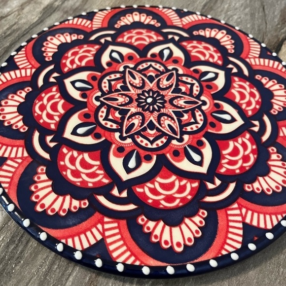 Del Rio Salado Trivet Hot Plate 9” Hand Painted Floral Mandela Pink/Blue… - Picture 6 of 11